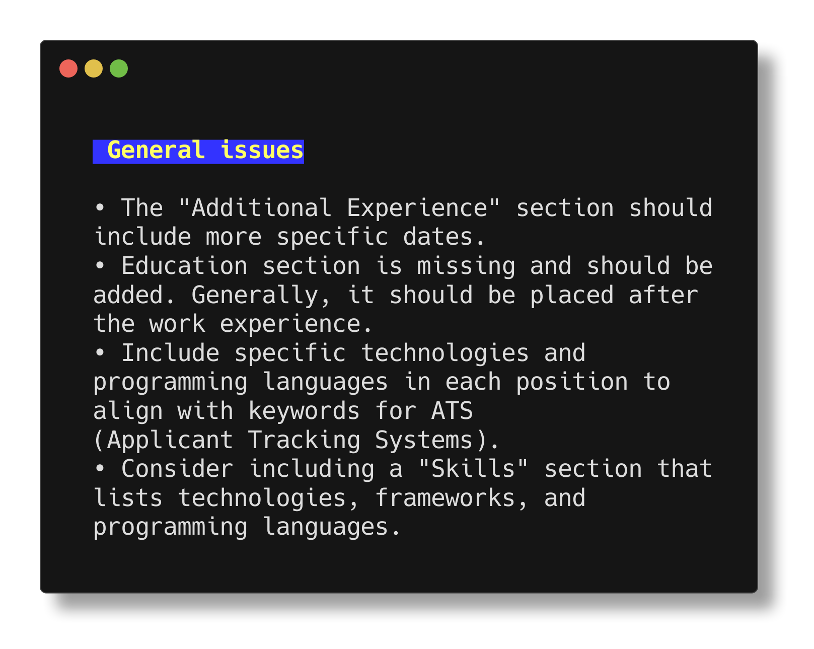 A screenshot of pretty-printed markdown in the terminal.