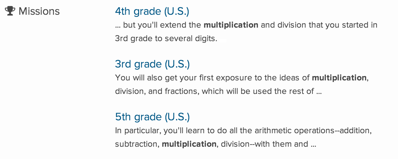 A screenshot of Khan Academy's search results.